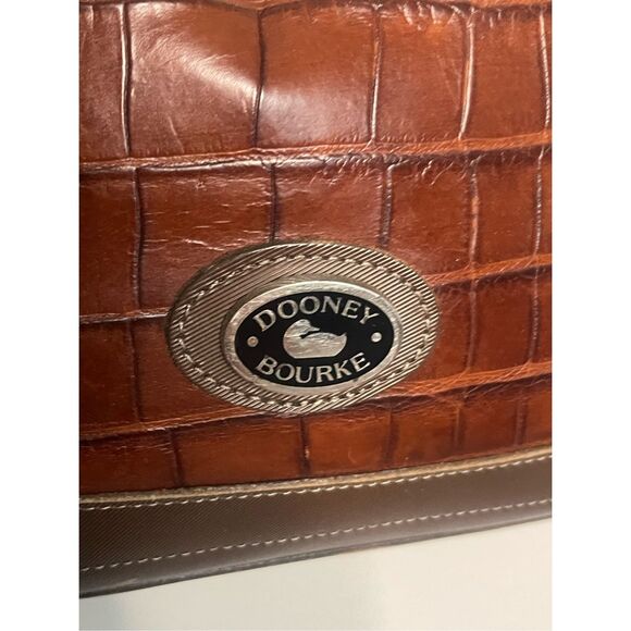 Vintage Dooney & Bourke Women's Croc Embossed Leather Tote Shoulder Bag Brown - Picture 2 of 11
